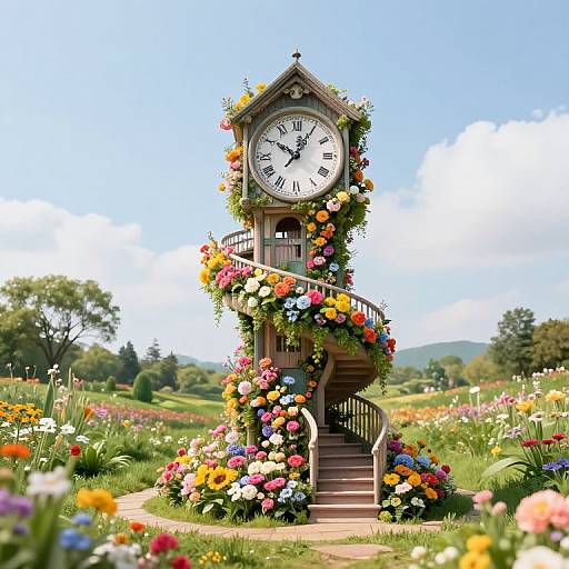 Whimsical Floral Clock Tower