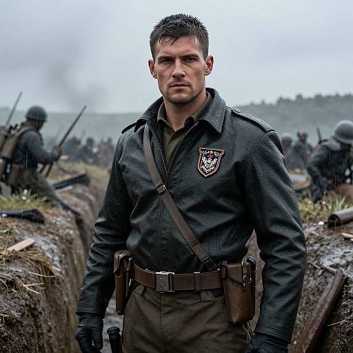 Heroic Soldier in Rainy Battlefield