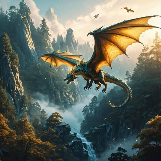 Ancient Crystalline Dragon Soaring Over Enchanted Forest Ancient Crystalline Dragon Soaring Over Enchanted Forest