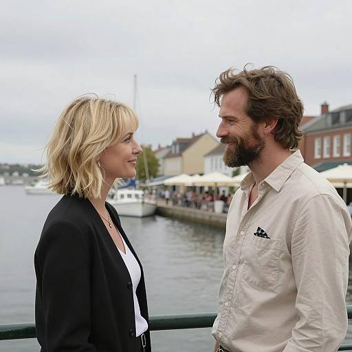 Smiling Couple by the Waterfront