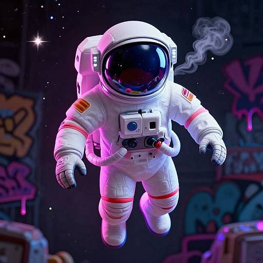3D Neon Astronaut Floating in Space