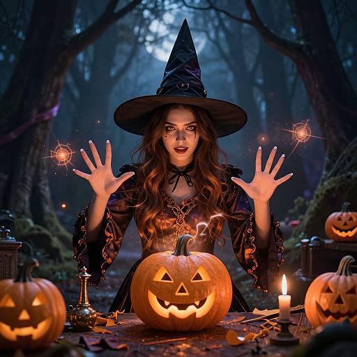 Halloween Witch Girl Casting Spells