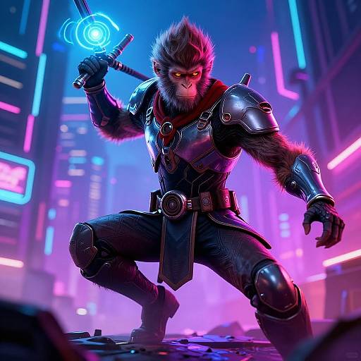 Cyberpunk Monkey Warrior in Action