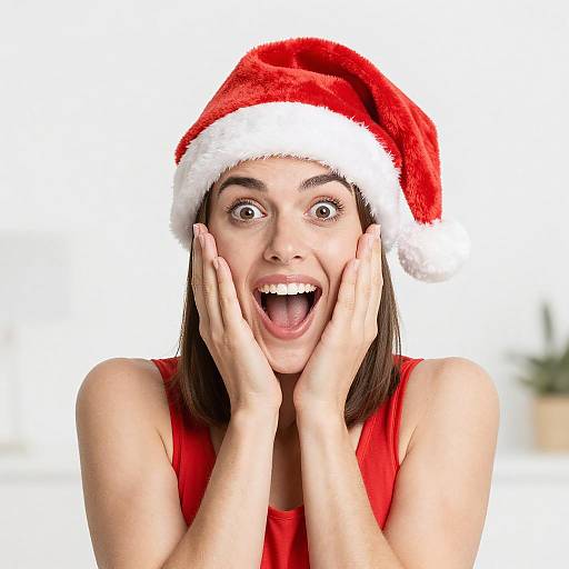 Surprised woman in Santa hat