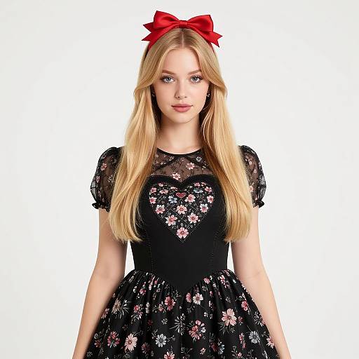 Blonde Female Model in Floral Dress