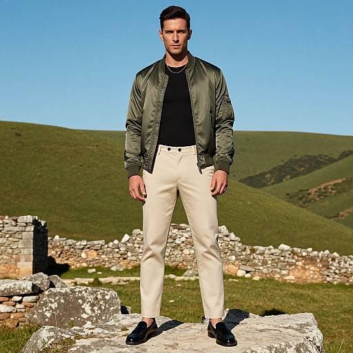 Stylish Man in Olive Green Bomber