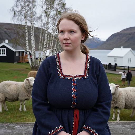 Thoughtful Woman in Icelandic Wool Dress