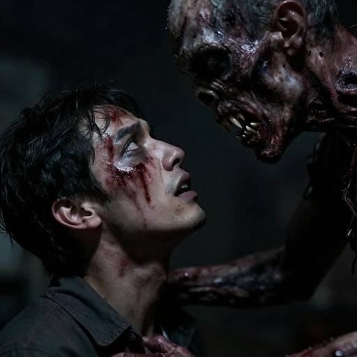 Terrified Man Facing Grotesque Zombie