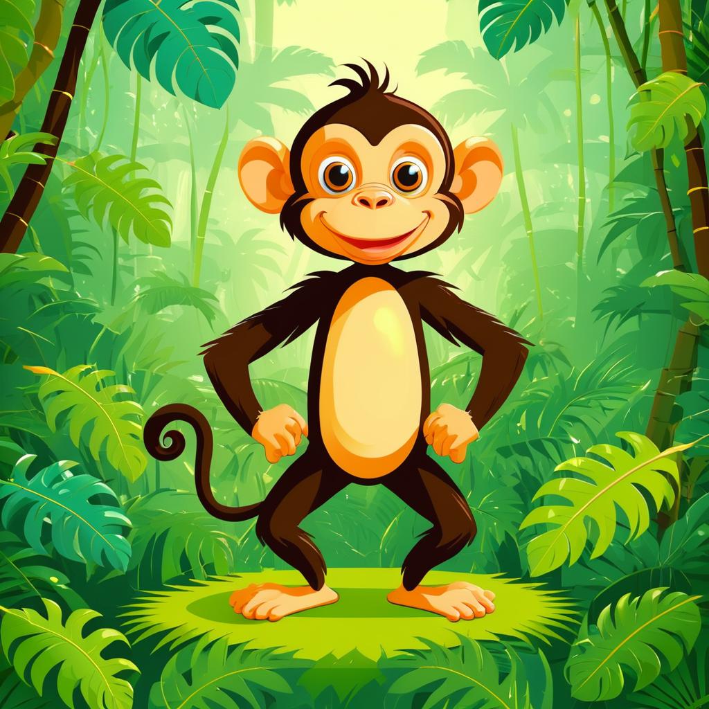 Whimsical Cartoon Monkey in Jungle