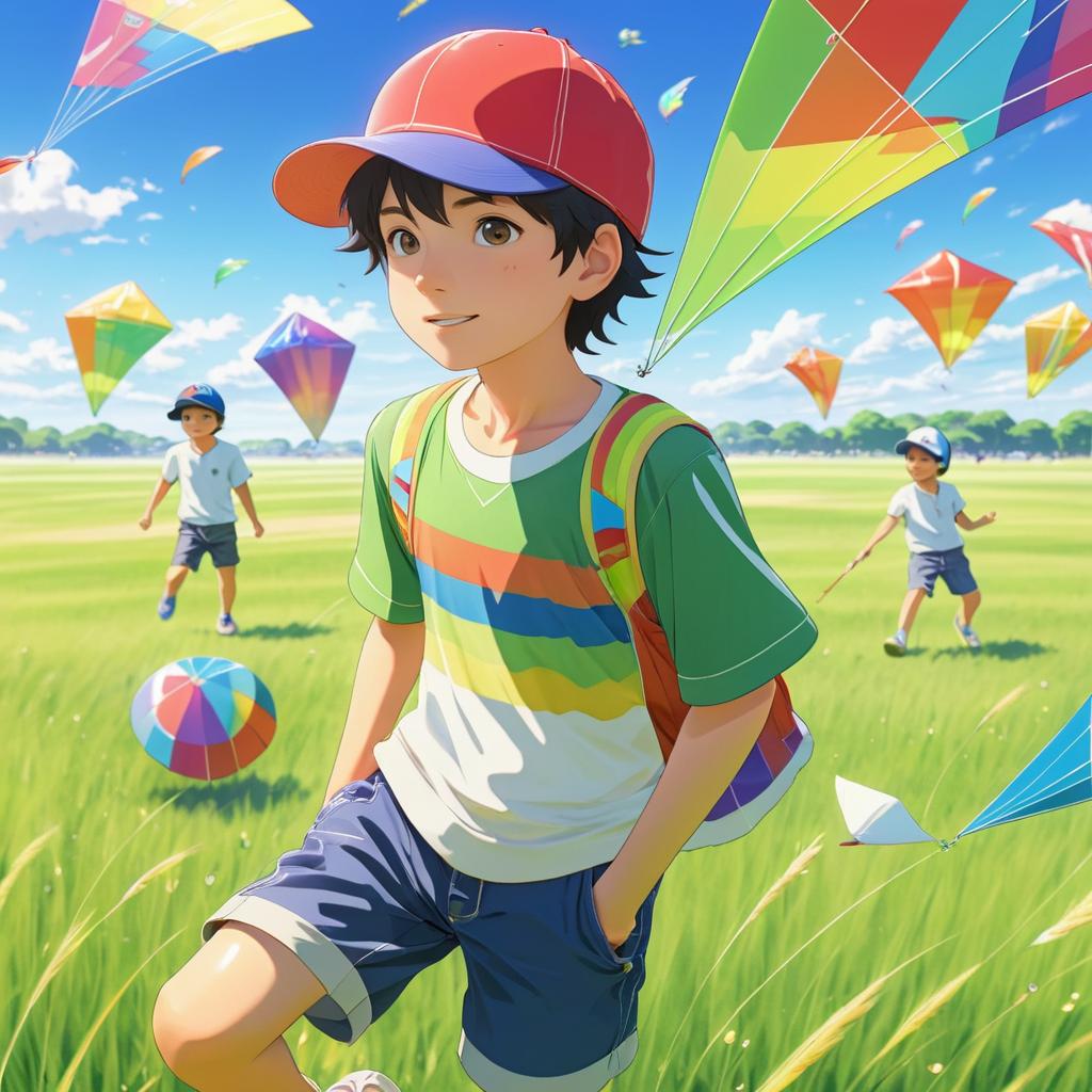 A Boy's Joyful Day with Kites