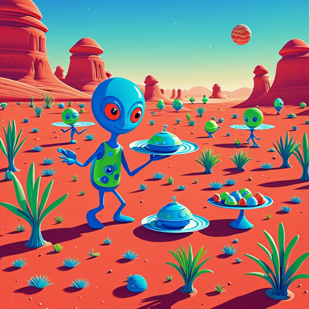 Playful Alien Picnic on Mars