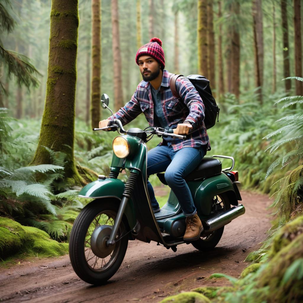 Moped Adventure Through a Forest Trail