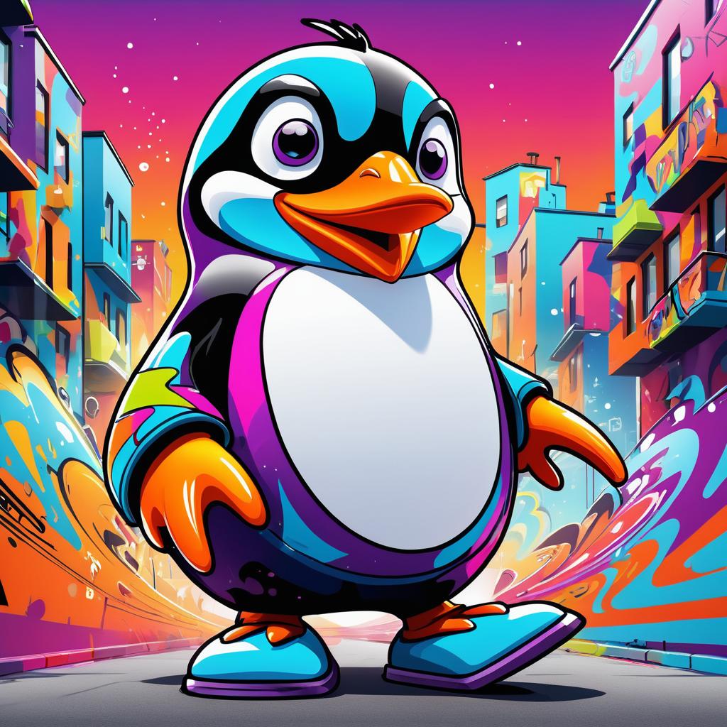 Vibrant Penguin Graffiti Character Art