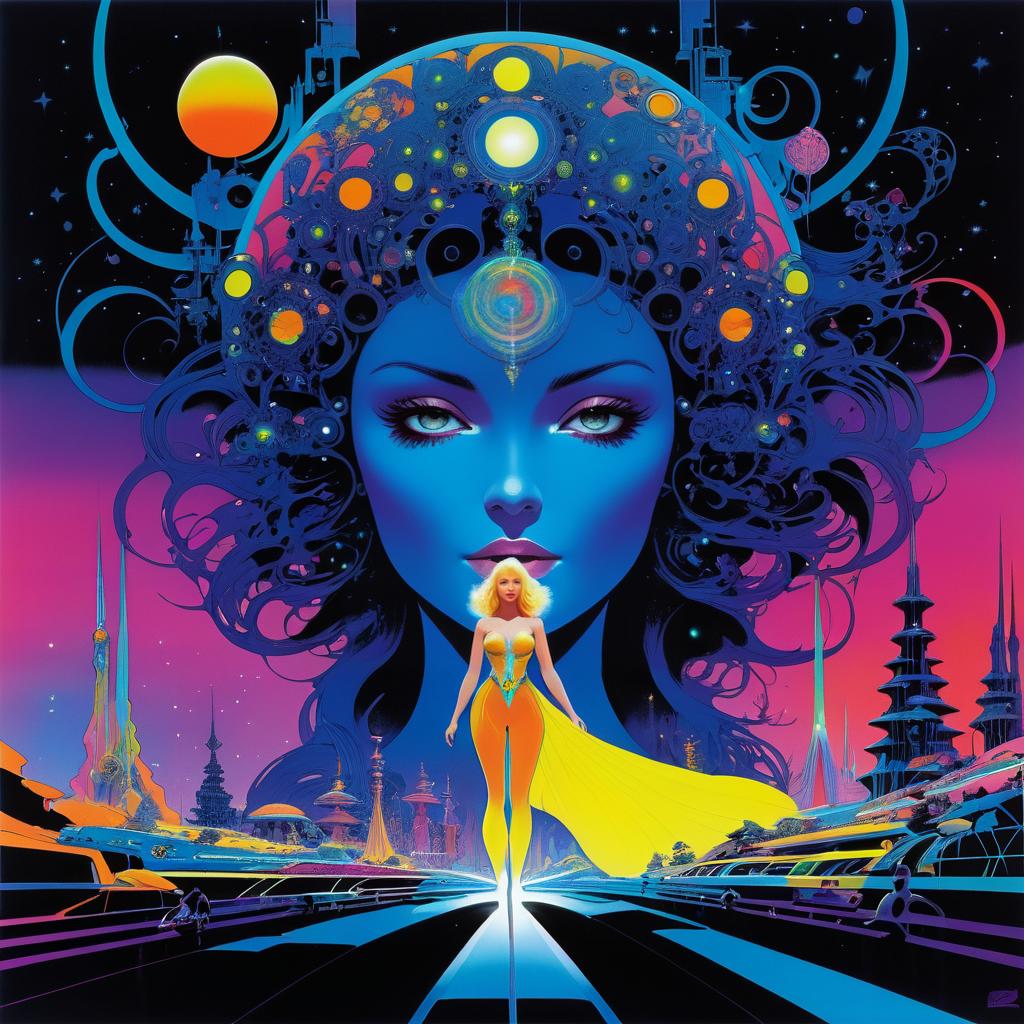 Vibrant Cosmic Girl in Electric Dreams