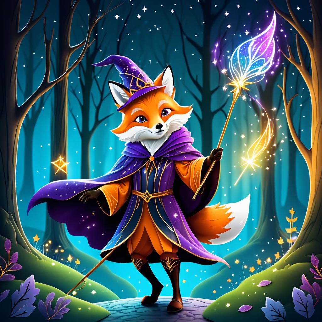 Whimsical Wizard Fox in Enchanted Forest