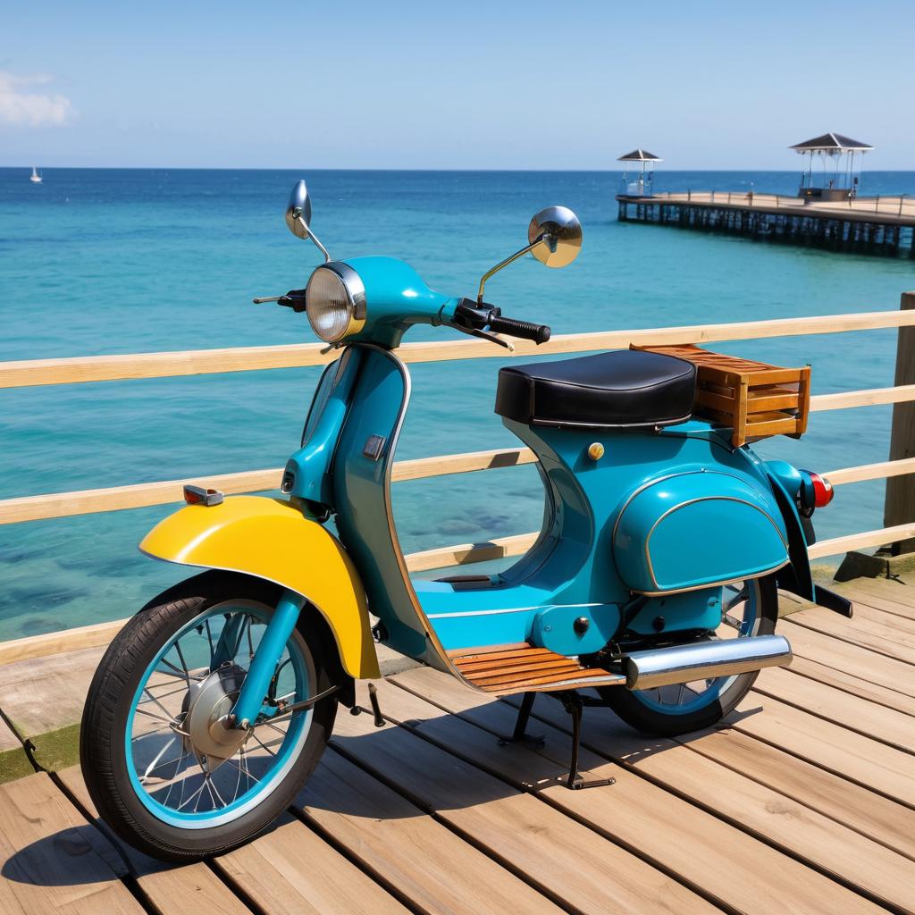 Restored Classic Moped by the Pier