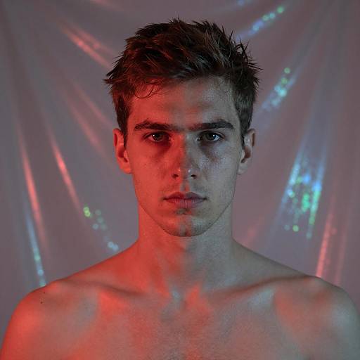 Serious Portrait of Shirtless Man in Red Light