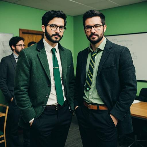 Two Businessmen in Green Ties and Glasses