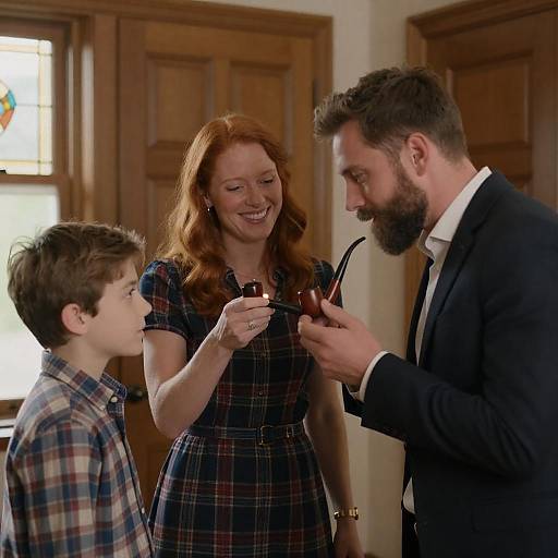 Warm Family Portrait: Pipe-Lighting Moment