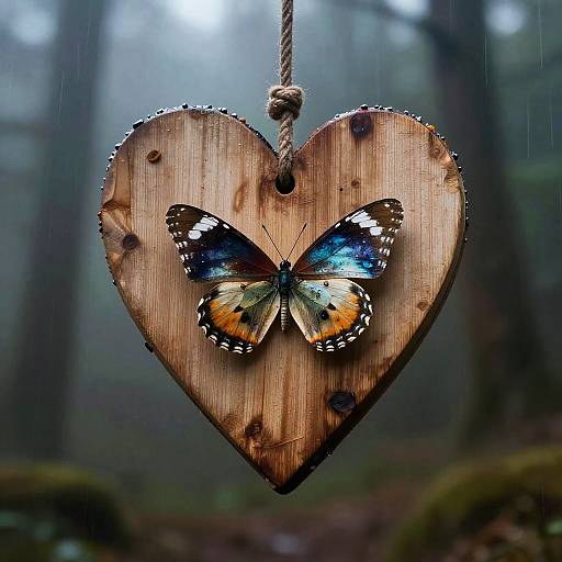 Wooden Heart and Decomposed Butterfly