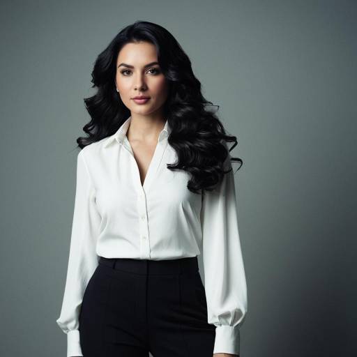 Elegant Woman in Classic White Blouse and Black Trousers