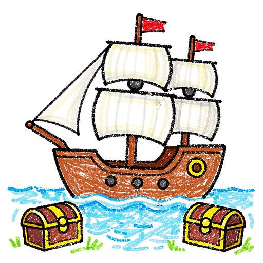 Kids' Nautical Adventure Crayon Drawing