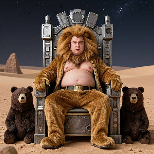 Obese Man in Lion Costume Throne