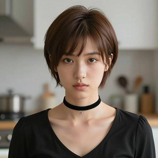 Young Woman with Short Brown Pixie Hairstyle