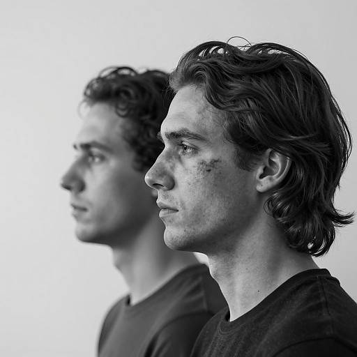 Monochrome Portrait of Scarred Man's Profiles