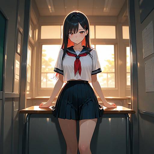 Detailed Illustration of Girl in Uniform