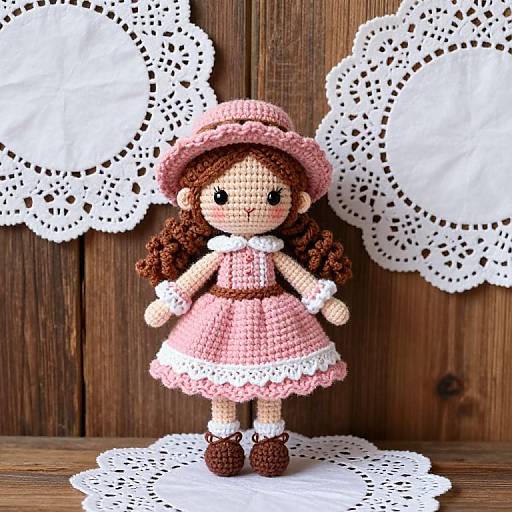 Handmade Crocheted Doll with Lace Doilies