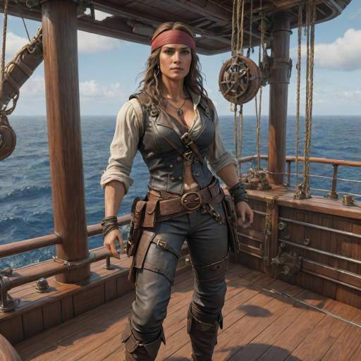 Fit Female Pirate Descending Ship Deck