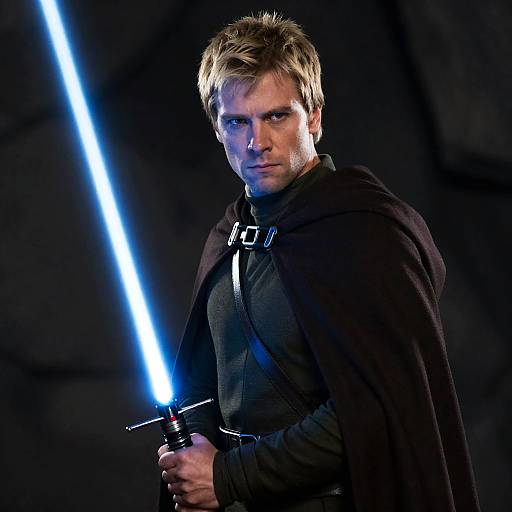 Intense Man Wielding Glowing Lightsaber