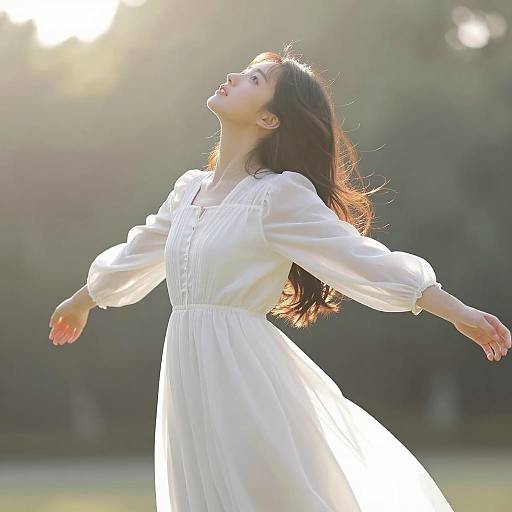 Radiant Young Woman in Flowing Dress