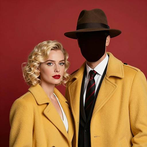 Red Background Portrait of Stylish Couple
