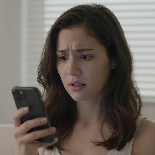 Anxious Woman with Phone by Window