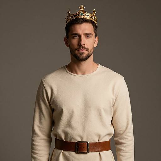 Man Wearing Crown and Beige Outfit