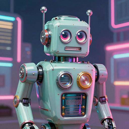Retro Futuristic Robot in Neon City