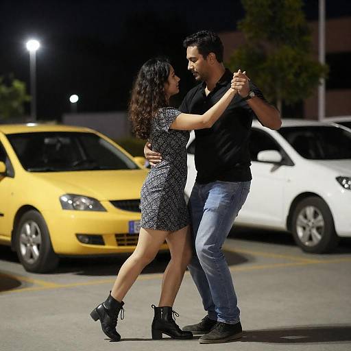 Couple Dancing Under Night Lights