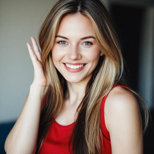 Smiling Woman in Red Tank Top