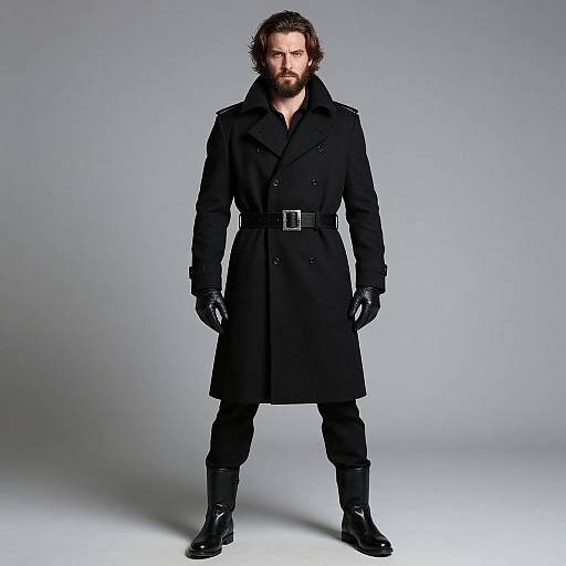 Confident Bearded Man in Black Coat