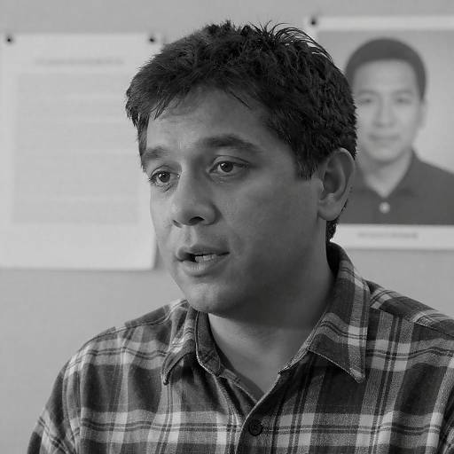 Engaged Middle-Aged Man in Black-and-White