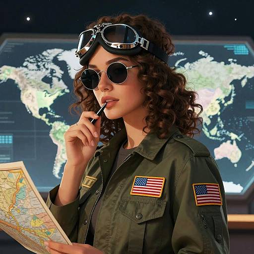 Futuristic Aviator Woman with Map