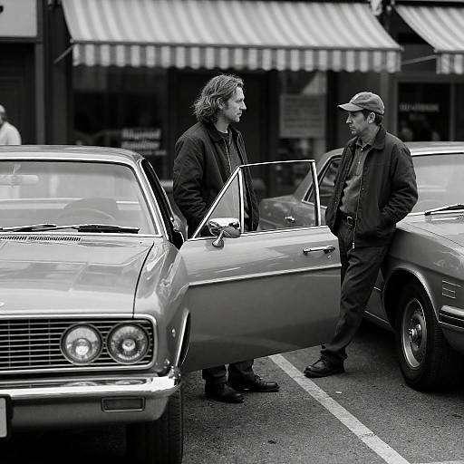Black-and-White Classic Car Street Scene