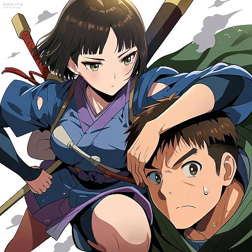 Illustration of Ashitaka, mononoke hime in the style of Sekai saisoku no panda