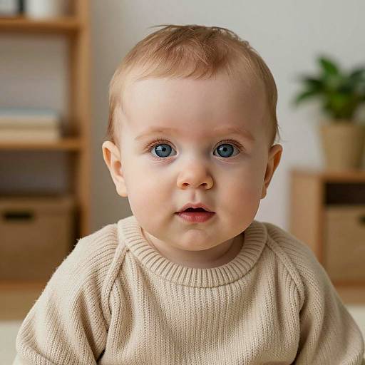 Cute Baby in Beige Ribbed Sweater