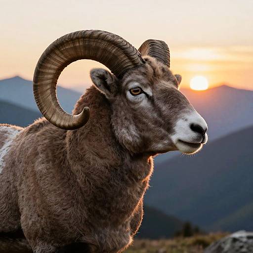 Majestic Ram in Mountain Sunset