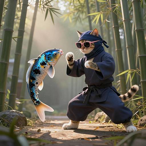 Epic Clash: Koi Fish vs. Shinobi Cat