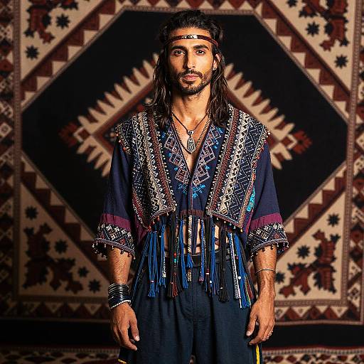 Bohemian Man in Embroidered Layers