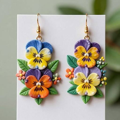 Handcrafted Polymer Clay Pansy Flower Earrings